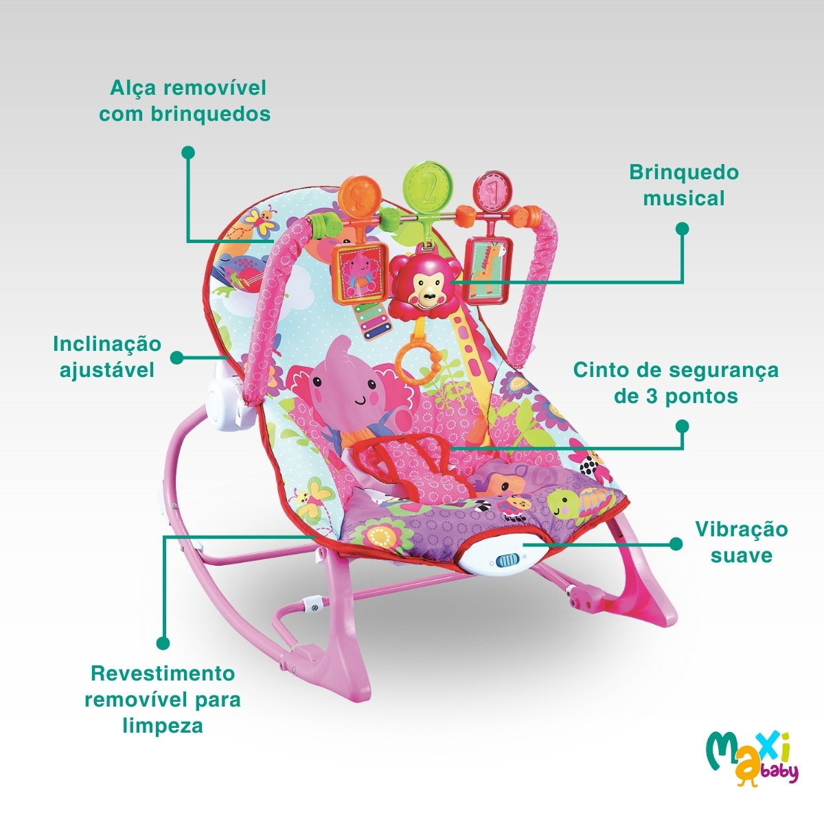 Cadeira de Descanso Musical FunTime New 18kgs Rosa-Maxi Baby - Imagem 3