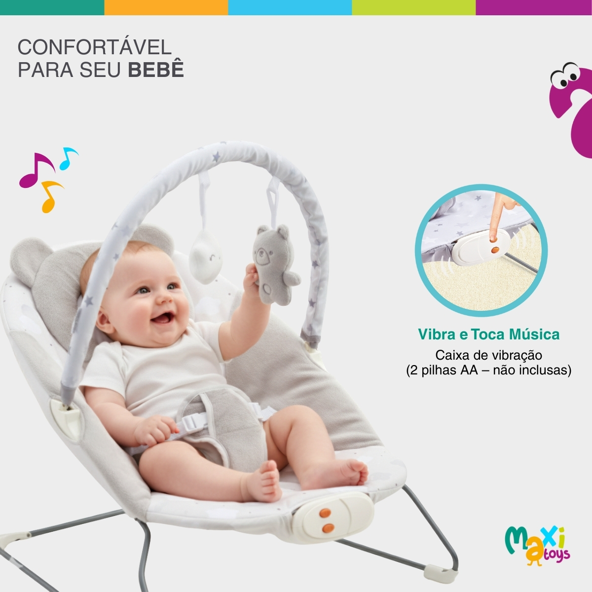 Cadeira Descanso Bebê Musical Polar Skyline Cinza Maxi Baby - Imagem 4