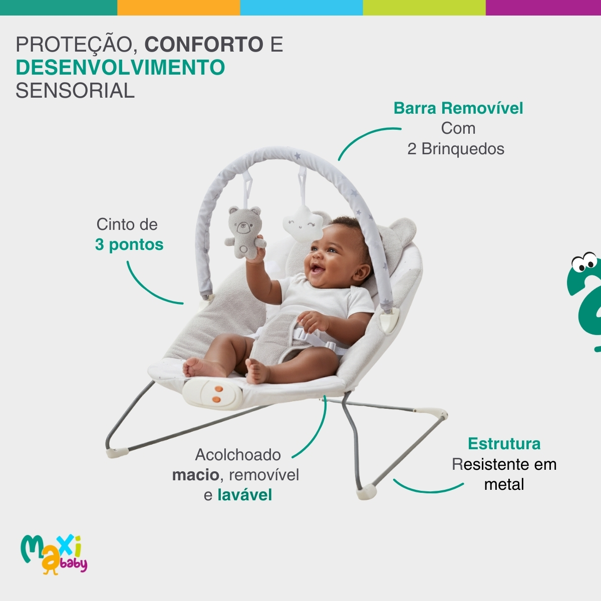Cadeira Descanso Bebê Musical Polar Skyline Bege Maxi Baby - Imagem 3