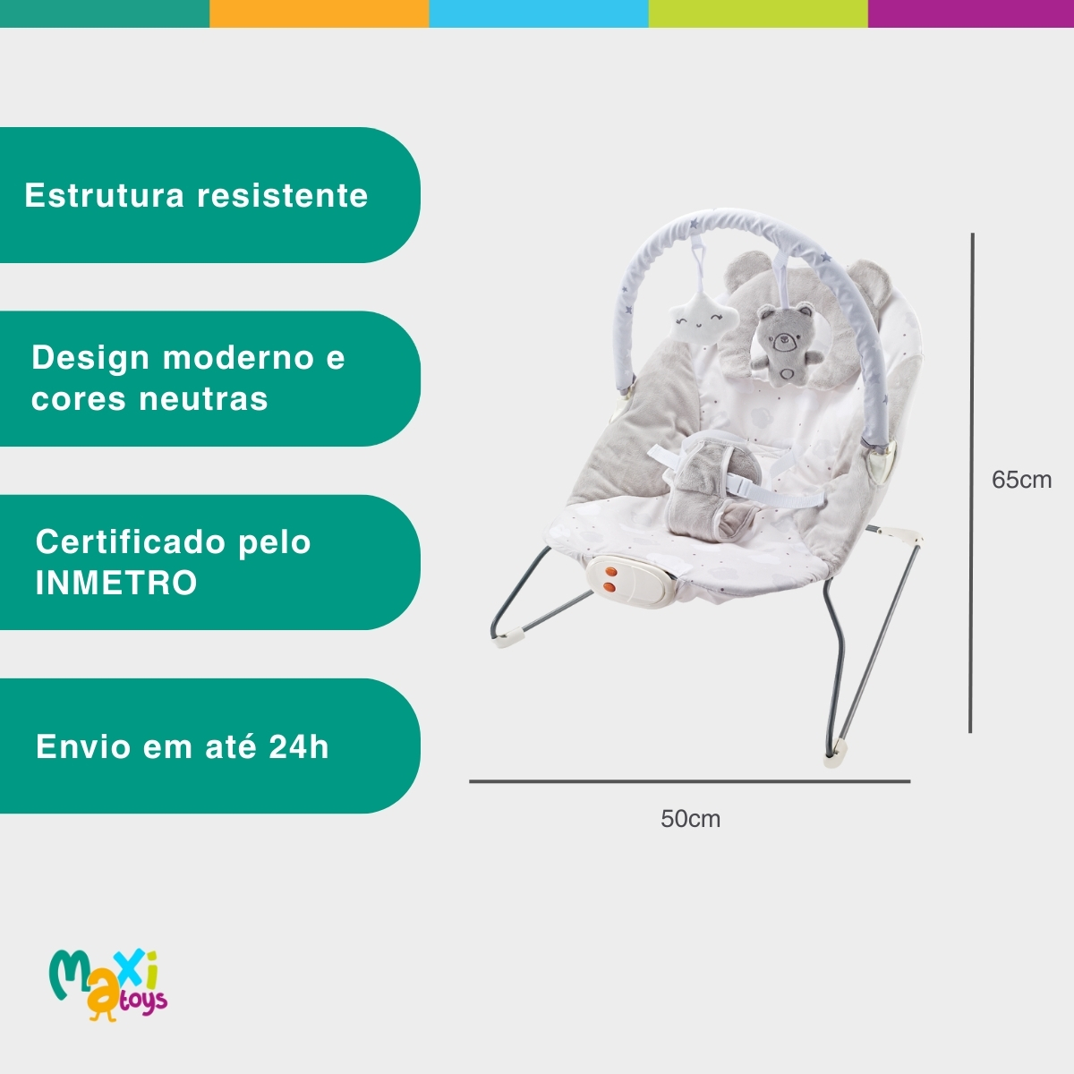 Cadeira Descanso Bebê Musical Polar Skyline Cinza Maxi Baby - Imagem 5