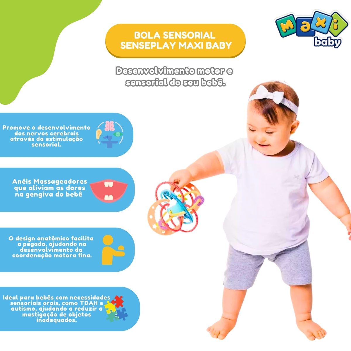 Mordedor Chocalho Bebê Bola Massageadora SensePlay Maxi Baby - Imagem 5