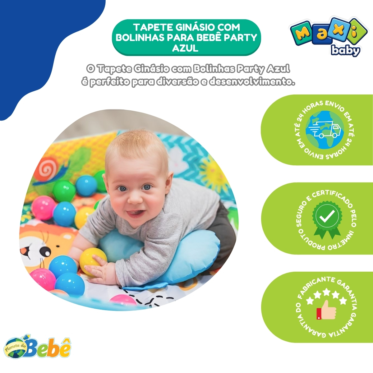 Tapete Ginásio Com Bolinhas Para Bebê Party Azul Maxi Baby - Imagem 10