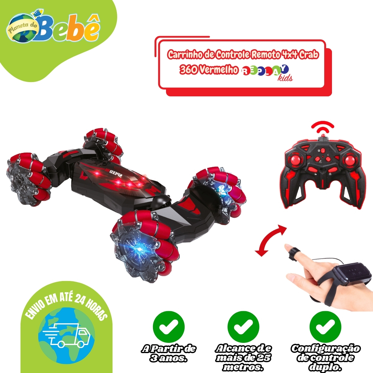 Carrinho de Controle Remoto e Relógio Crab 360º Replay Kids - Imagem 7