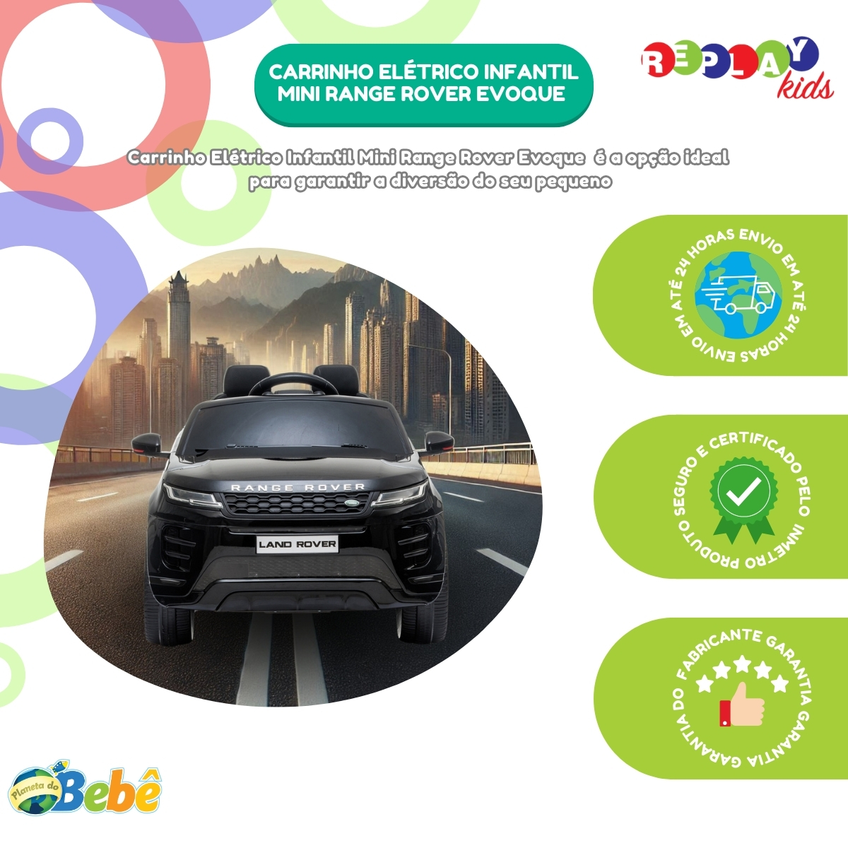 Carrinho Elétrico Infantil Mini Range Rover Preto ReplayKids - Imagem 7