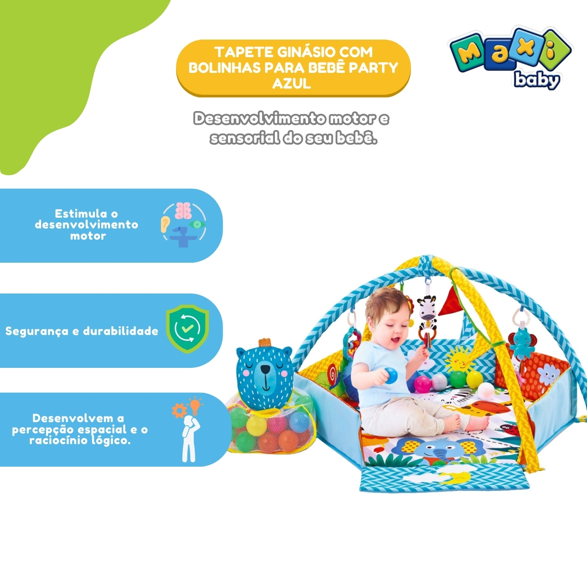 Tapete Ginásio Com Bolinhas Para Bebê Party Azul Maxi Baby - Imagem 4
