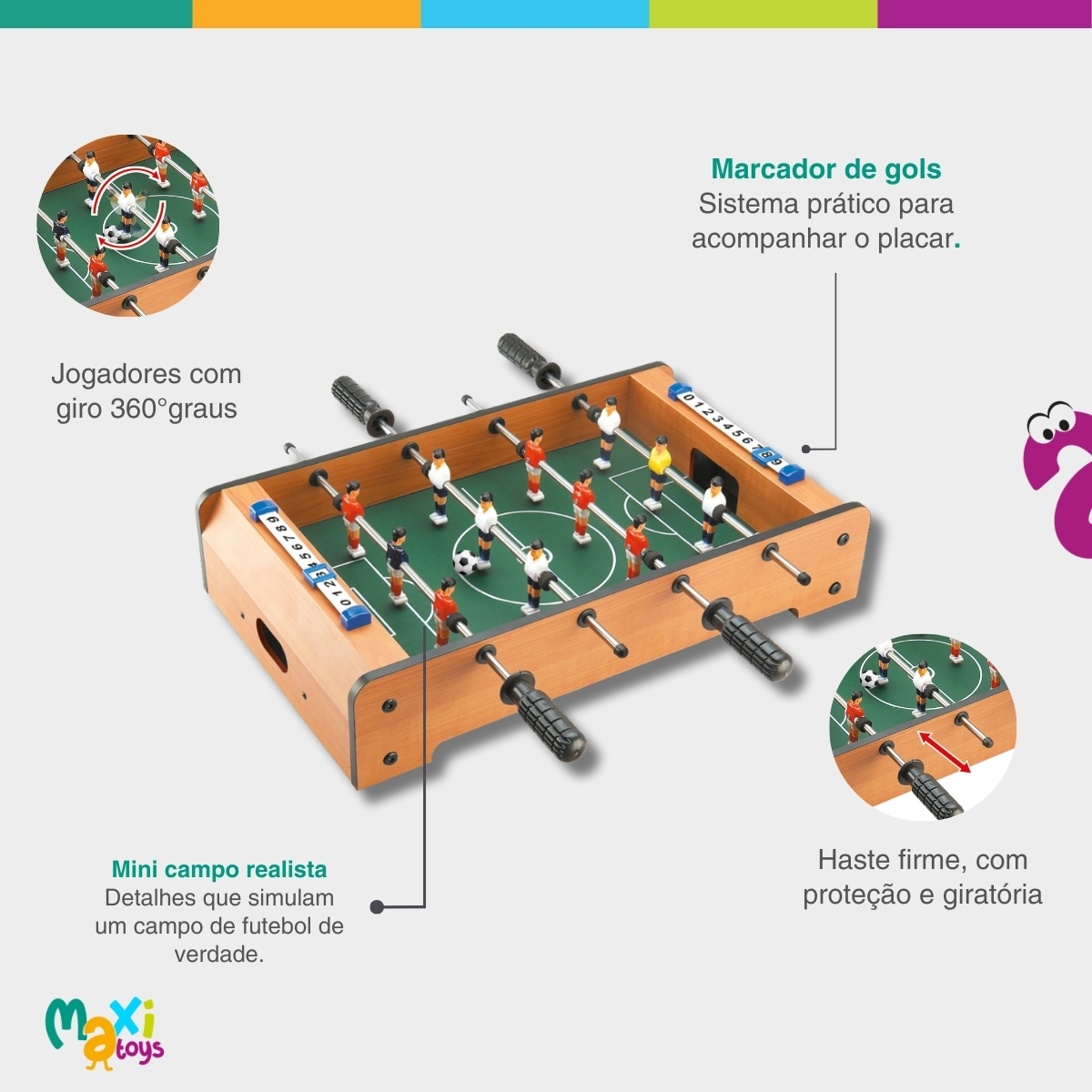 Mesa de Pebolim Infantil Mini Jogo de Futebol - Maxi Toys - Imagem 5