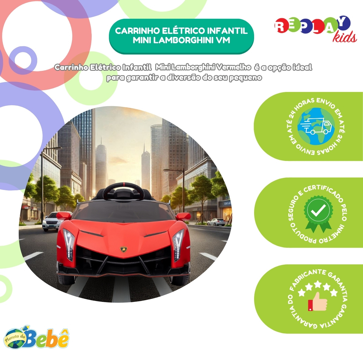 Carrinho Elétrico Infantil Mini Lamborghini VM - Replay Kids - Imagem 7