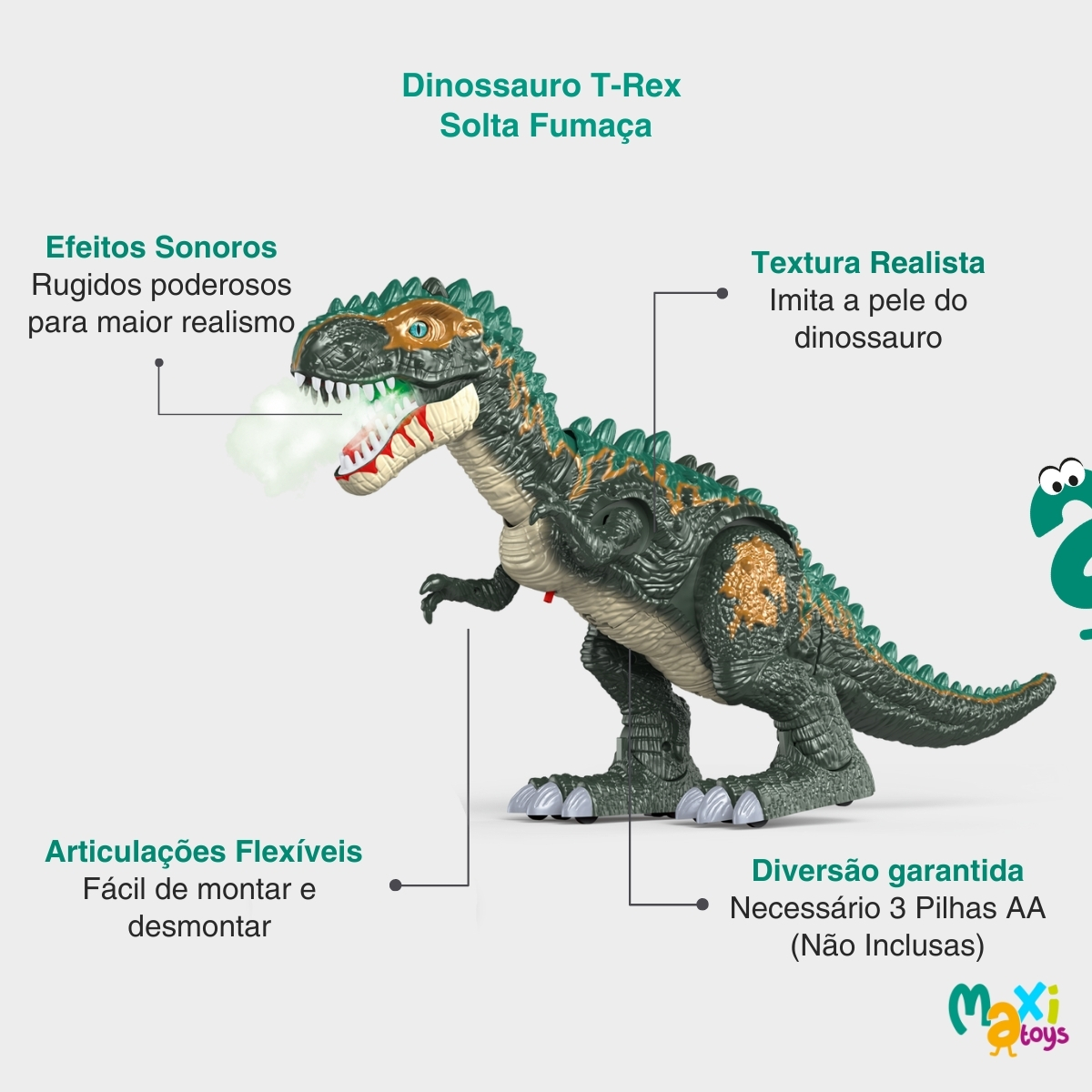 Dinossauro Brinquedo Bota Ovo Fumaça e Som DinoRex Maxi Toys - Imagem 4