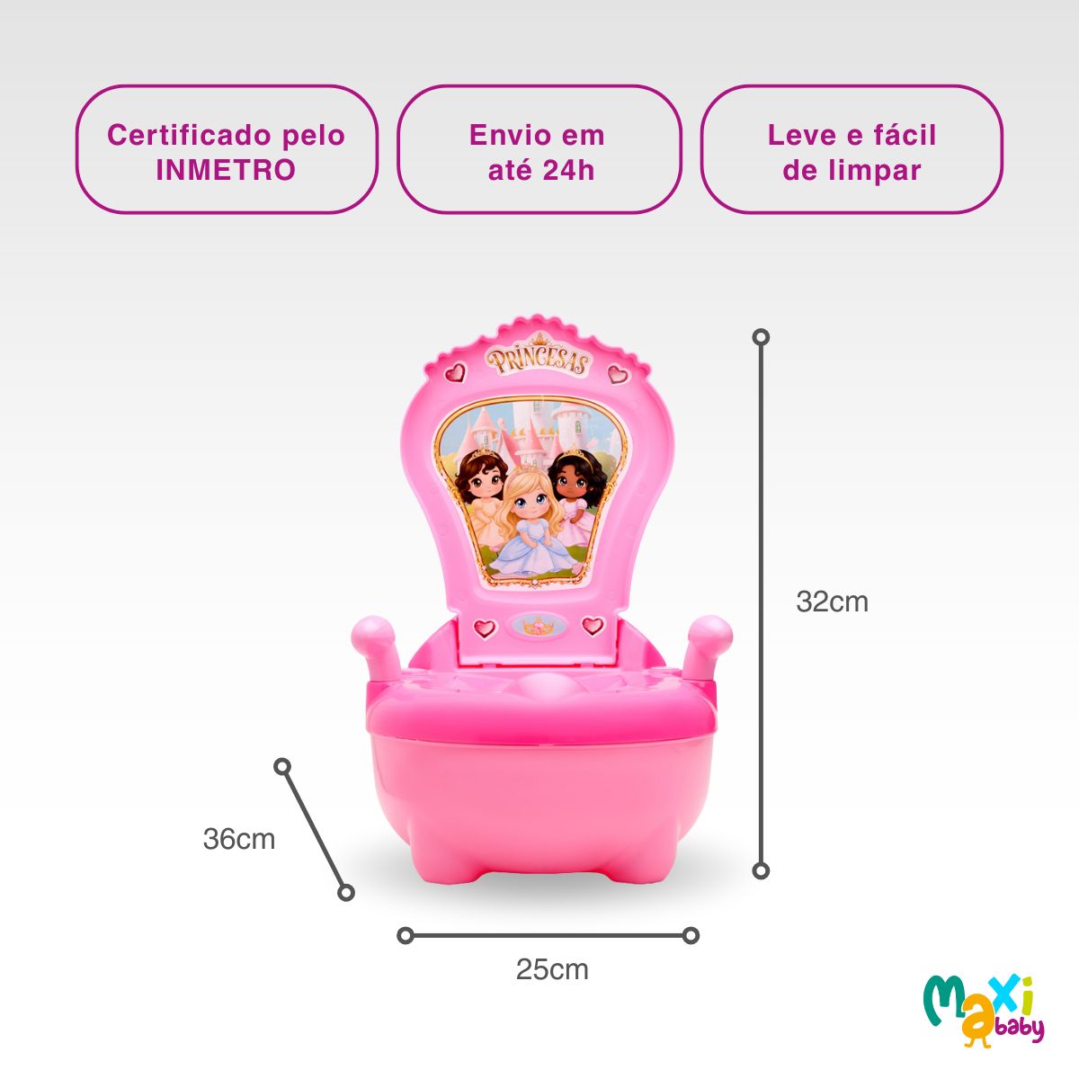 Troninho Penico Infantil Musical Princesas Rosa Maxi Baby - Imagem 8