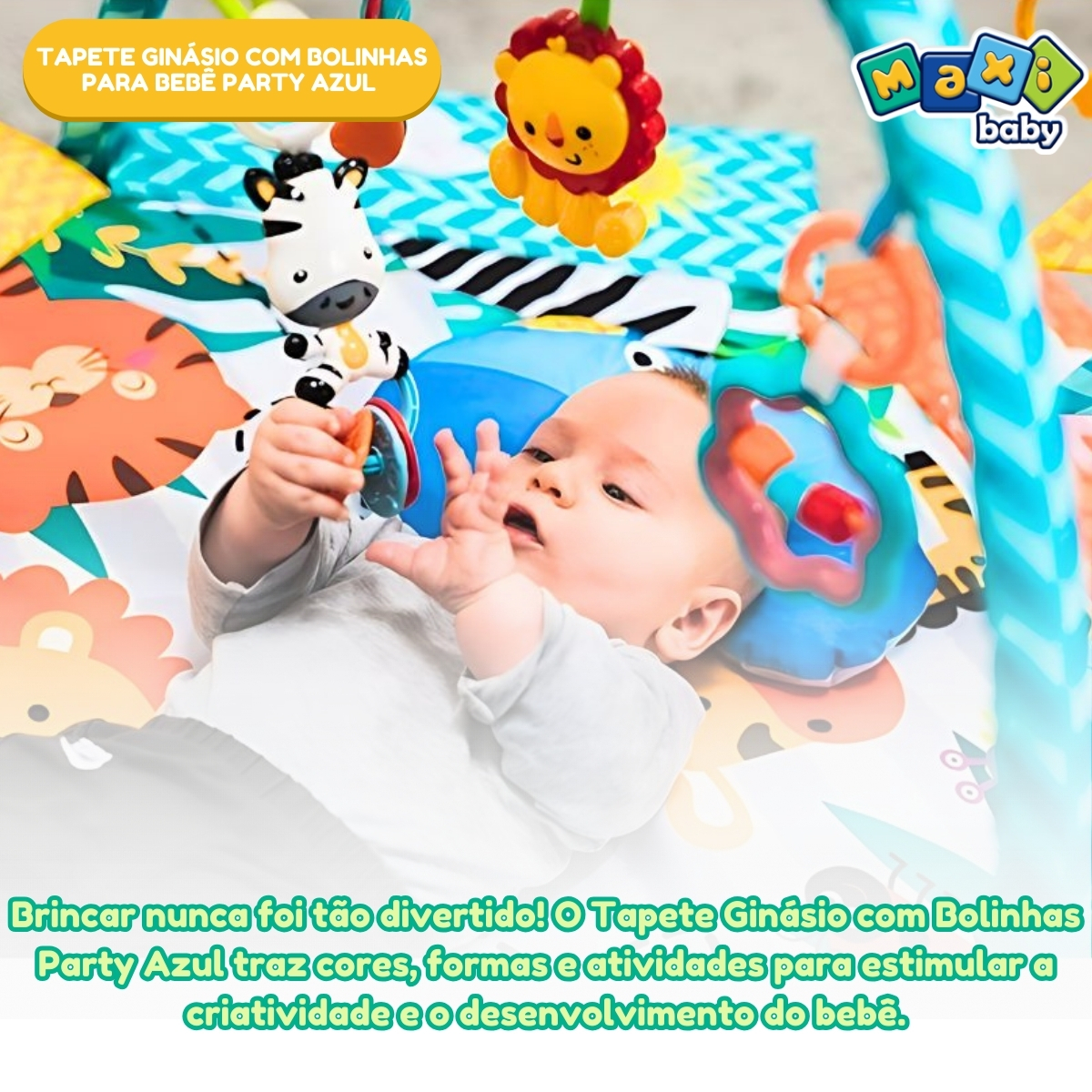 Tapete Ginásio Com Bolinhas Para Bebê Party Azul Maxi Baby - Imagem 15