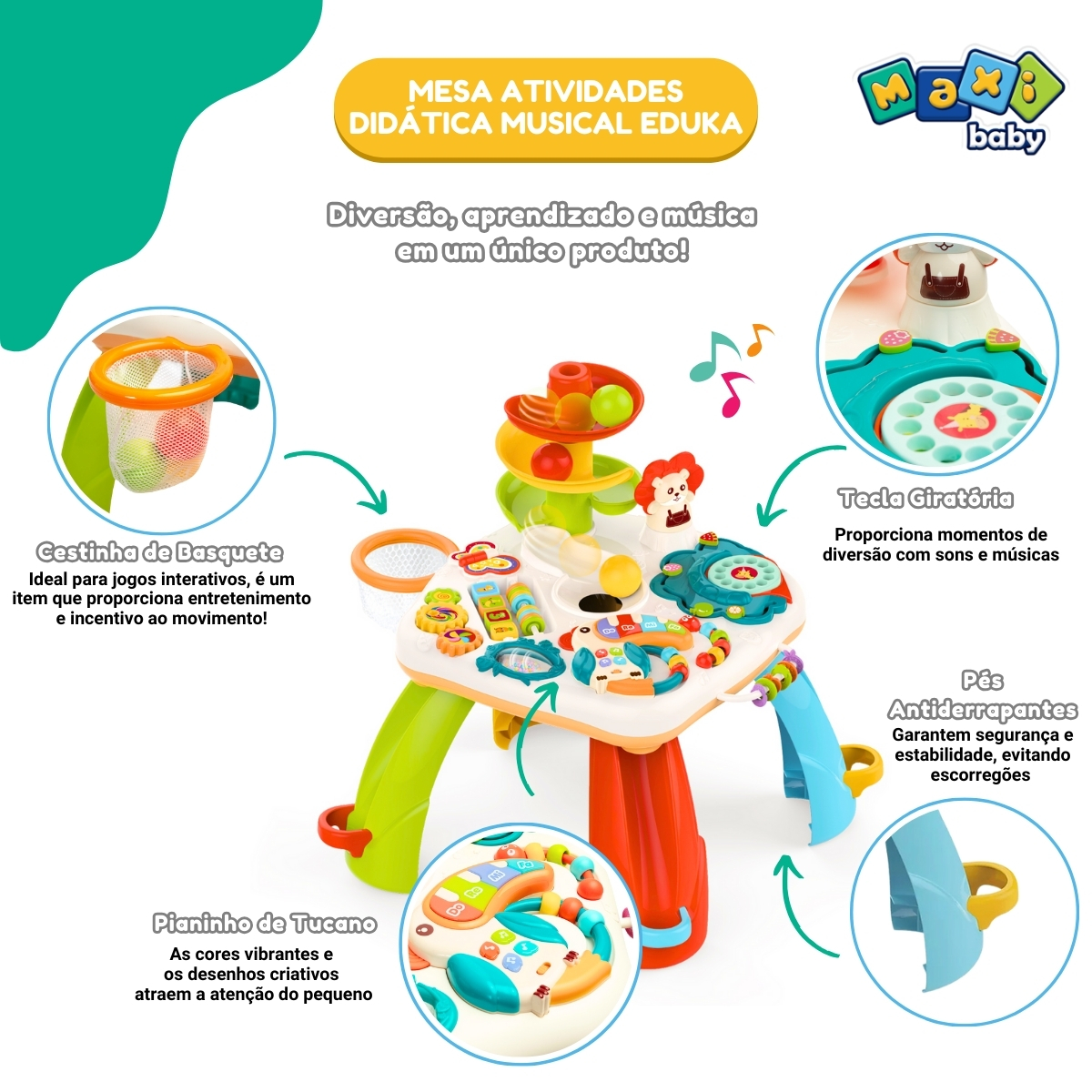 Mesa Atividades Infantil Didática Musical Eduka - Maxi Baby - Imagem 2
