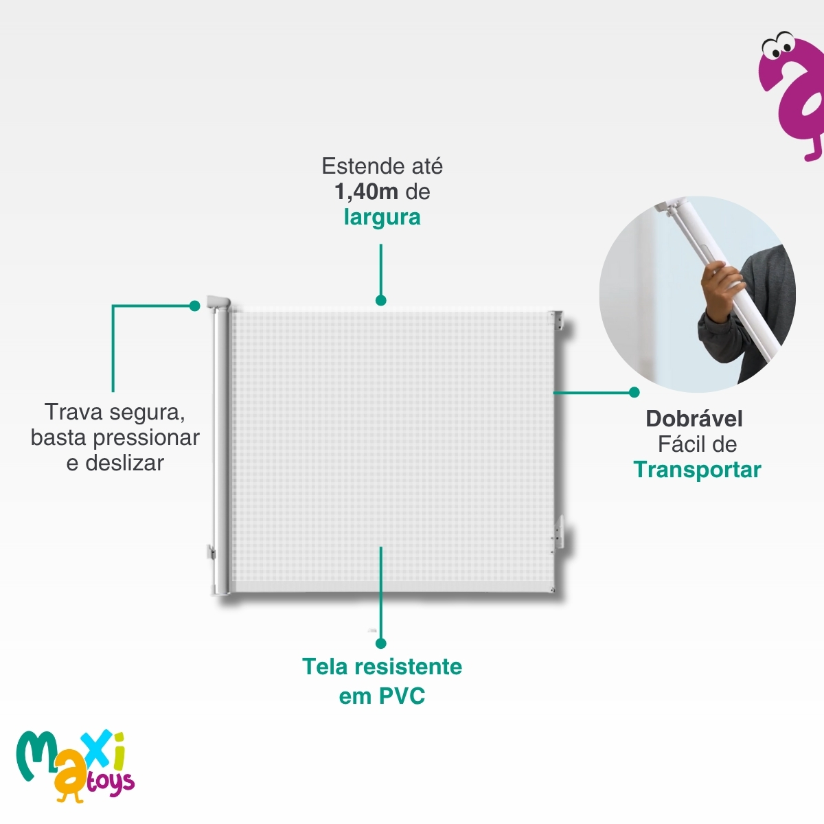 Portão de Segurança Tela Retrátil Infantil 140cm Maxi Baby - Imagem 4