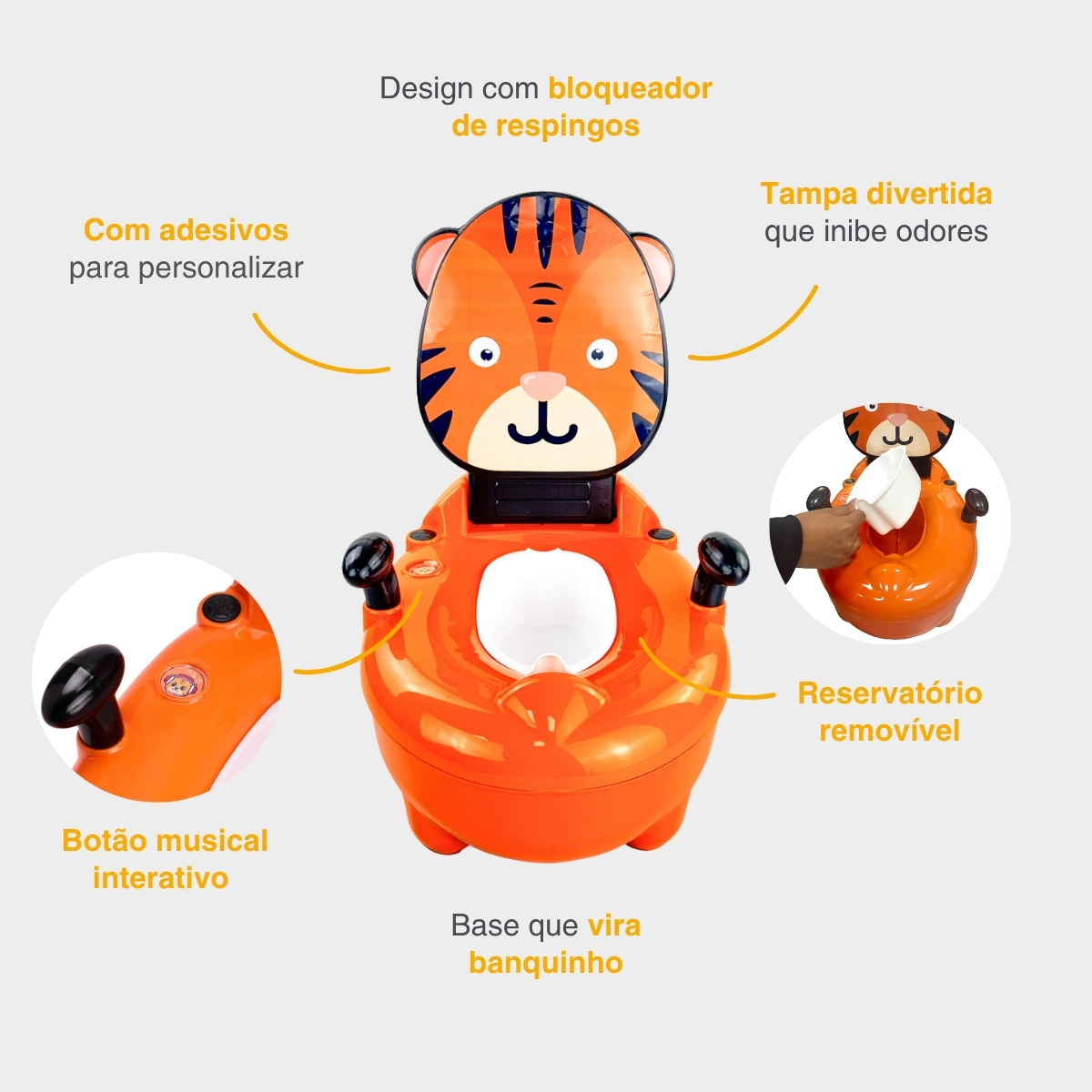 Troninho Penico Infantil Musical Desfralde Tigre Replay Kids - Imagem 3