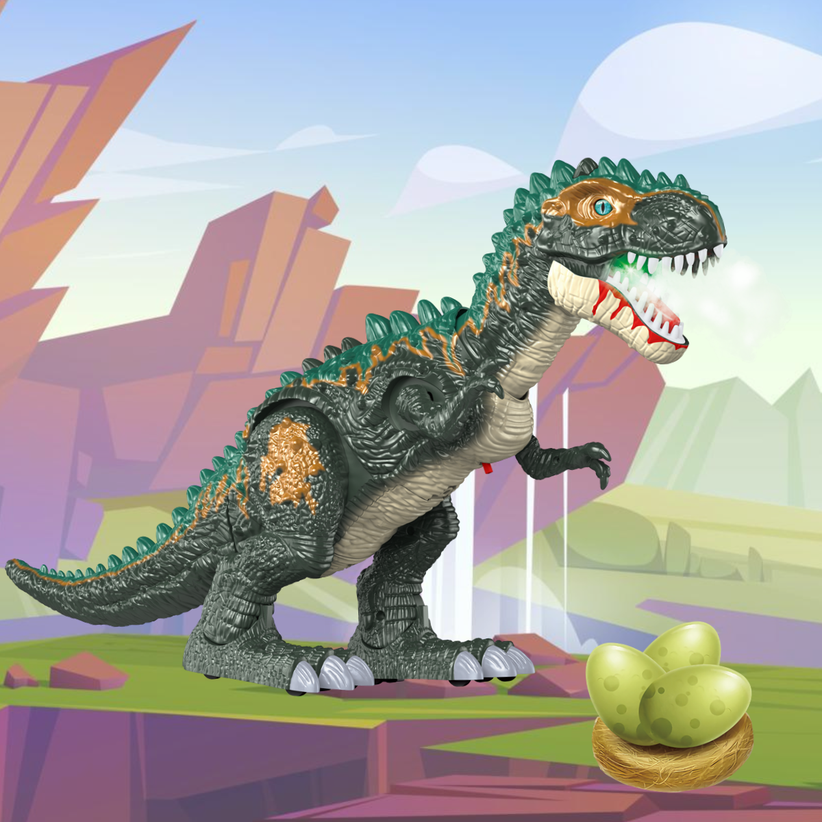 Dinossauro Brinquedo Bota Ovo Fumaça e Som DinoRex Maxi Toys - Imagem 7