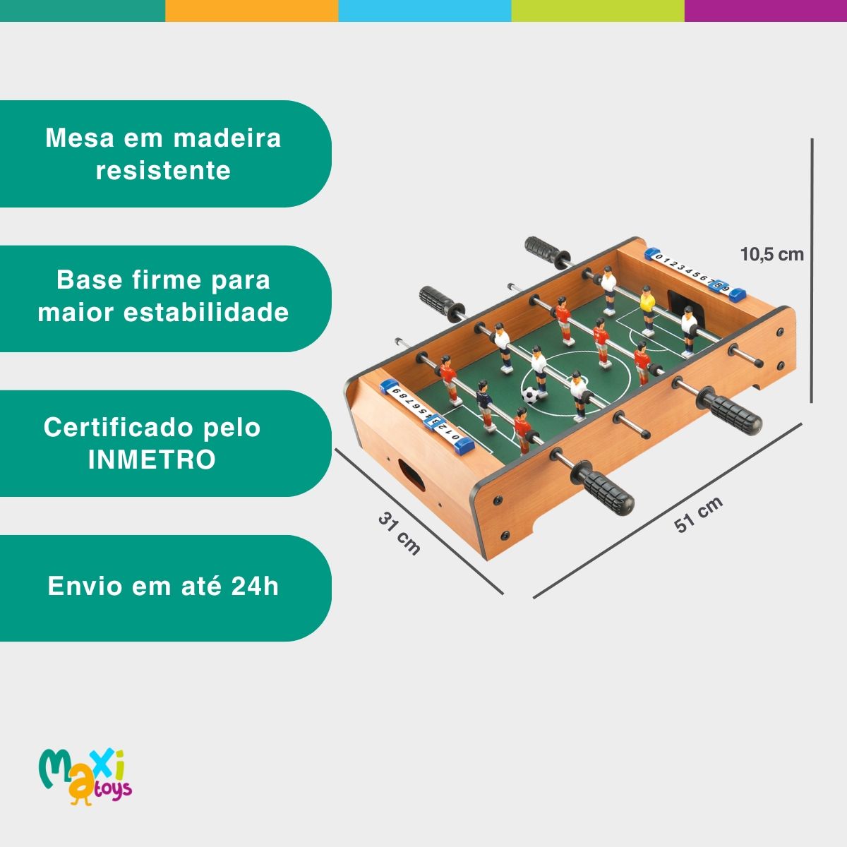 Mesa de Pebolim Infantil Mini Jogo de Futebol - Maxi Toys - Imagem 10