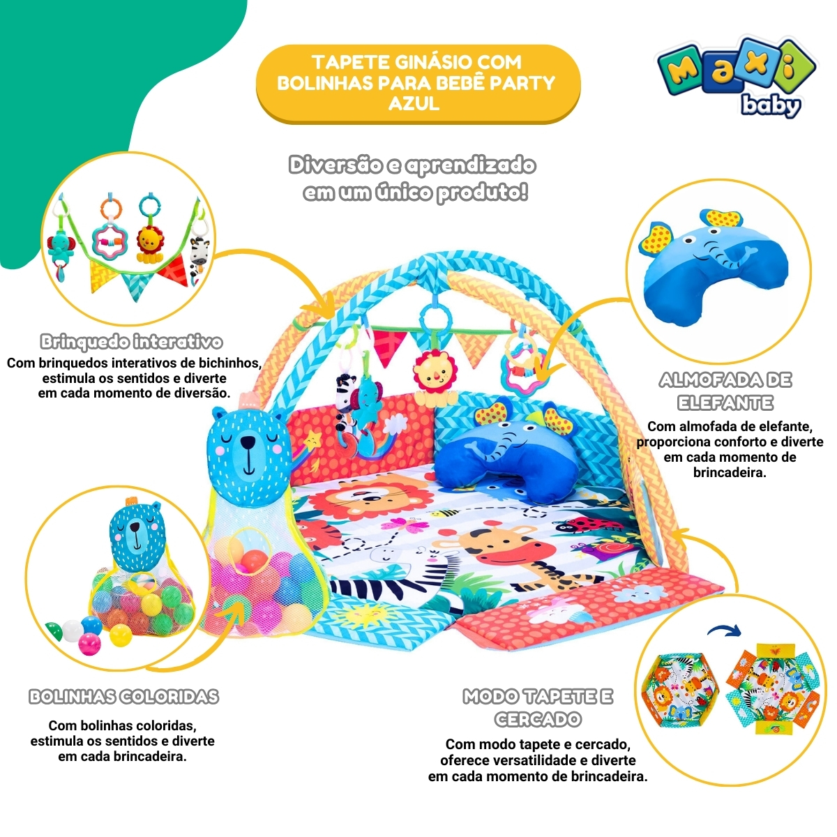 Tapete Ginásio Com Bolinhas Para Bebê Party Azul Maxi Baby - Imagem 2