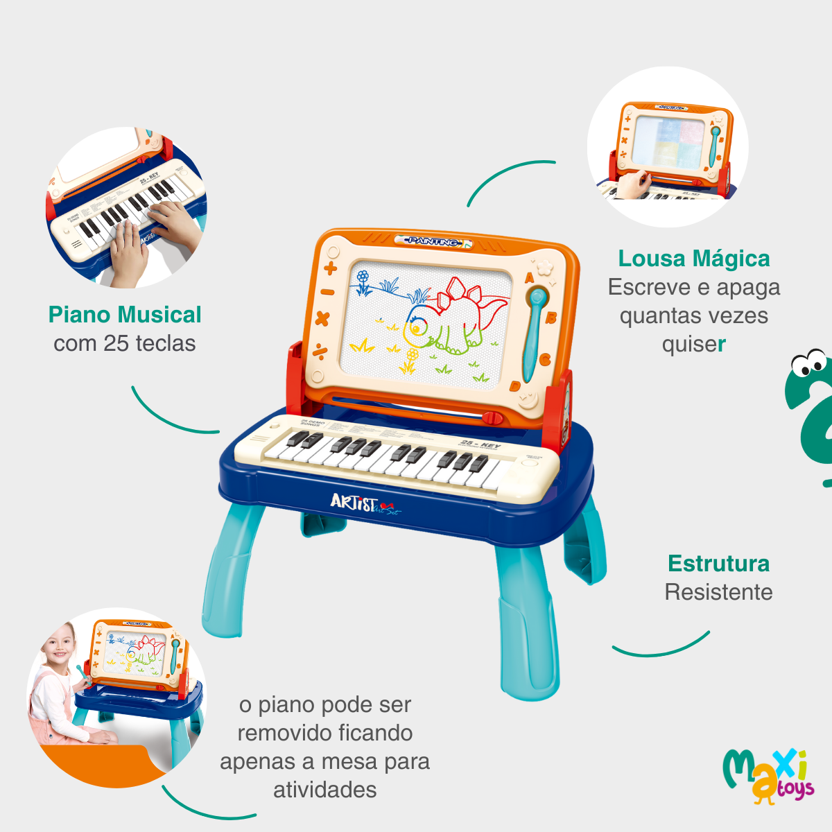 Lousa Mágica Infantil Divertida com Piano Musical Maxi Toys - Imagem 5