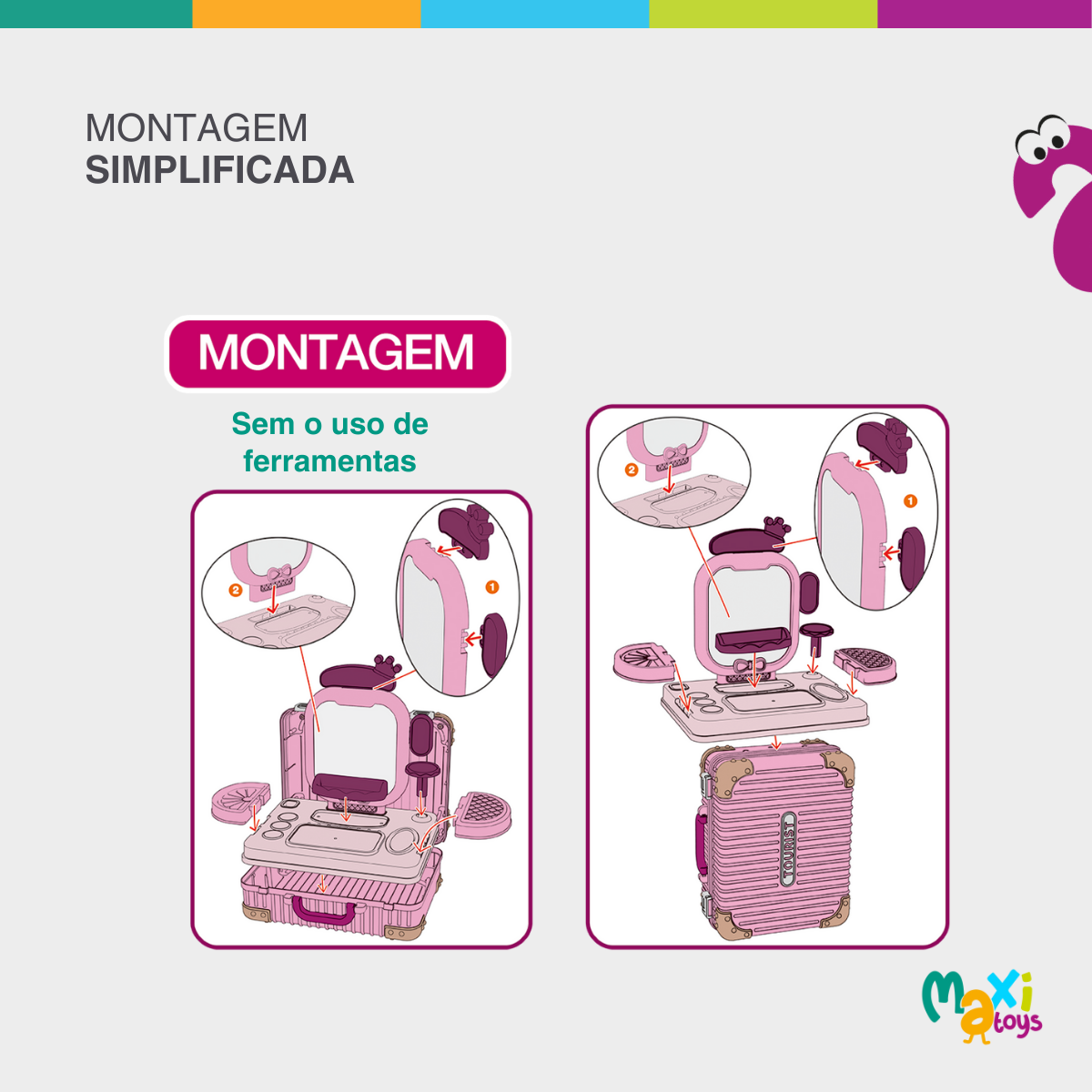 Bancada Penteadeira Infantil 3 em 1 Maleta 21 Peça Maxi Toys - Imagem 9