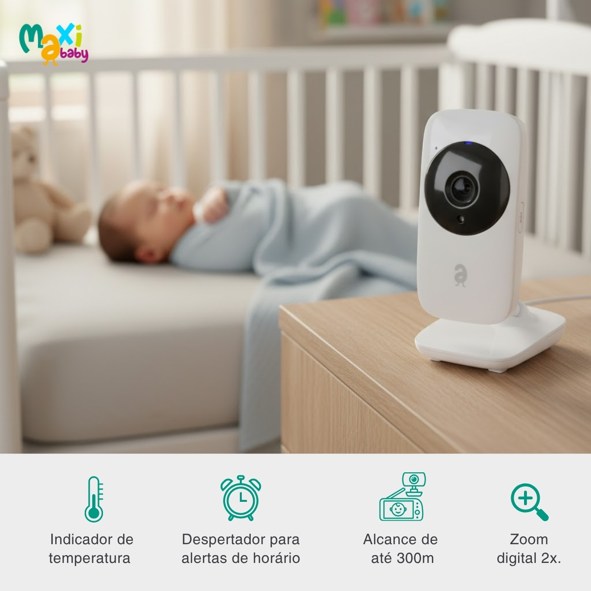 Babá Eletrônica Sem Fio Visão Noturna Zoom Baby ON Maxi Baby - Imagem 2