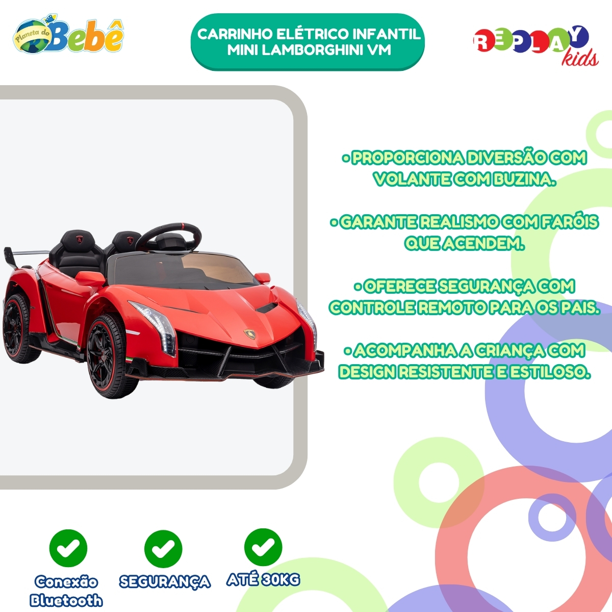 Carrinho Elétrico Infantil Mini Lamborghini VM - Replay Kids - Imagem 9