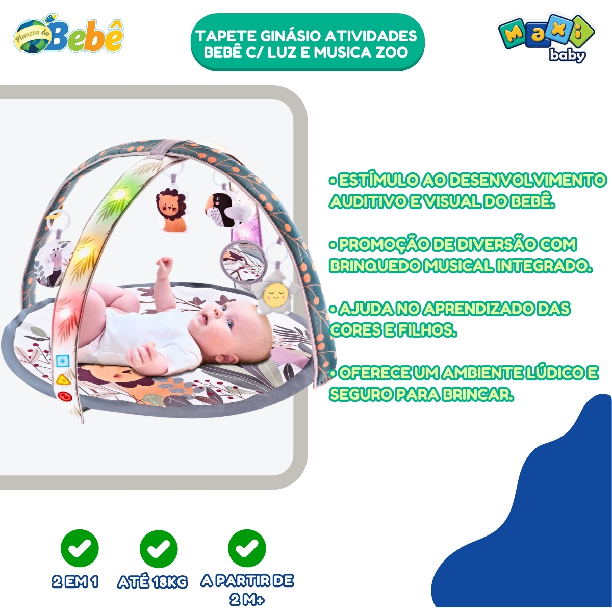 Tapete Ginásio Atividades Bebê C/ Luz e Musica Zoo Maxi Baby - Imagem 8