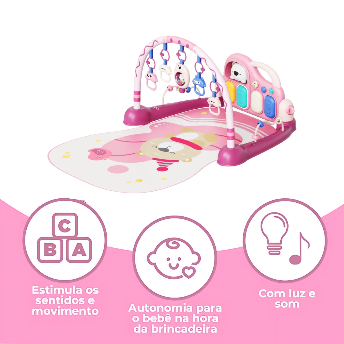 Tapete de Atividades Para Bebê Piano Teddy Rosa - Maxi Baby - Imagem 4