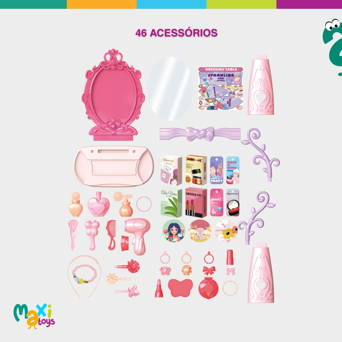 Penteadeira Infantil Com Espelho Princesa 46 Pçs Maxi Toys - Imagem 7