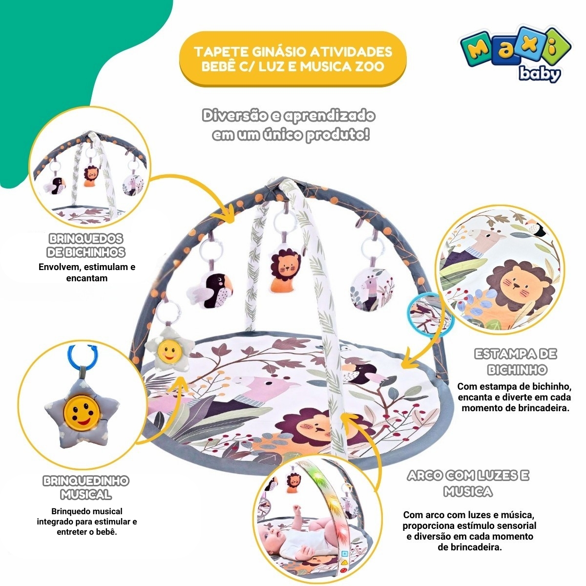 Tapete Ginásio Atividades Bebê C/ Luz e Musica Zoo Maxi Baby - Imagem 2