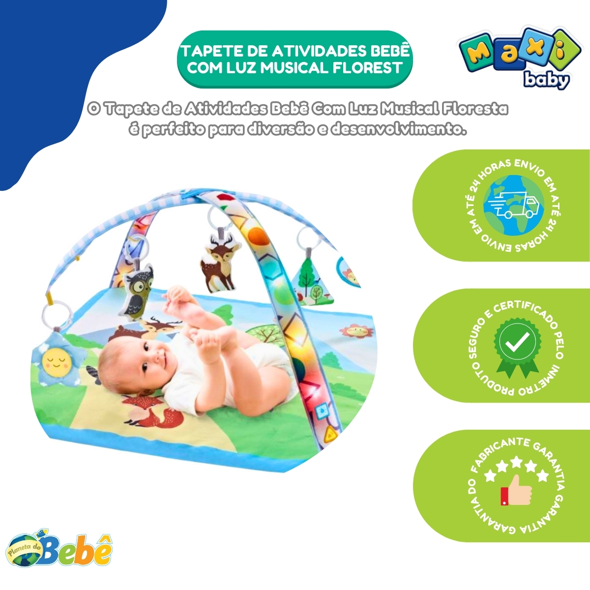Tapete de Atividades Bebê Com Luz Musical Florest Maxi Baby - Imagem 6