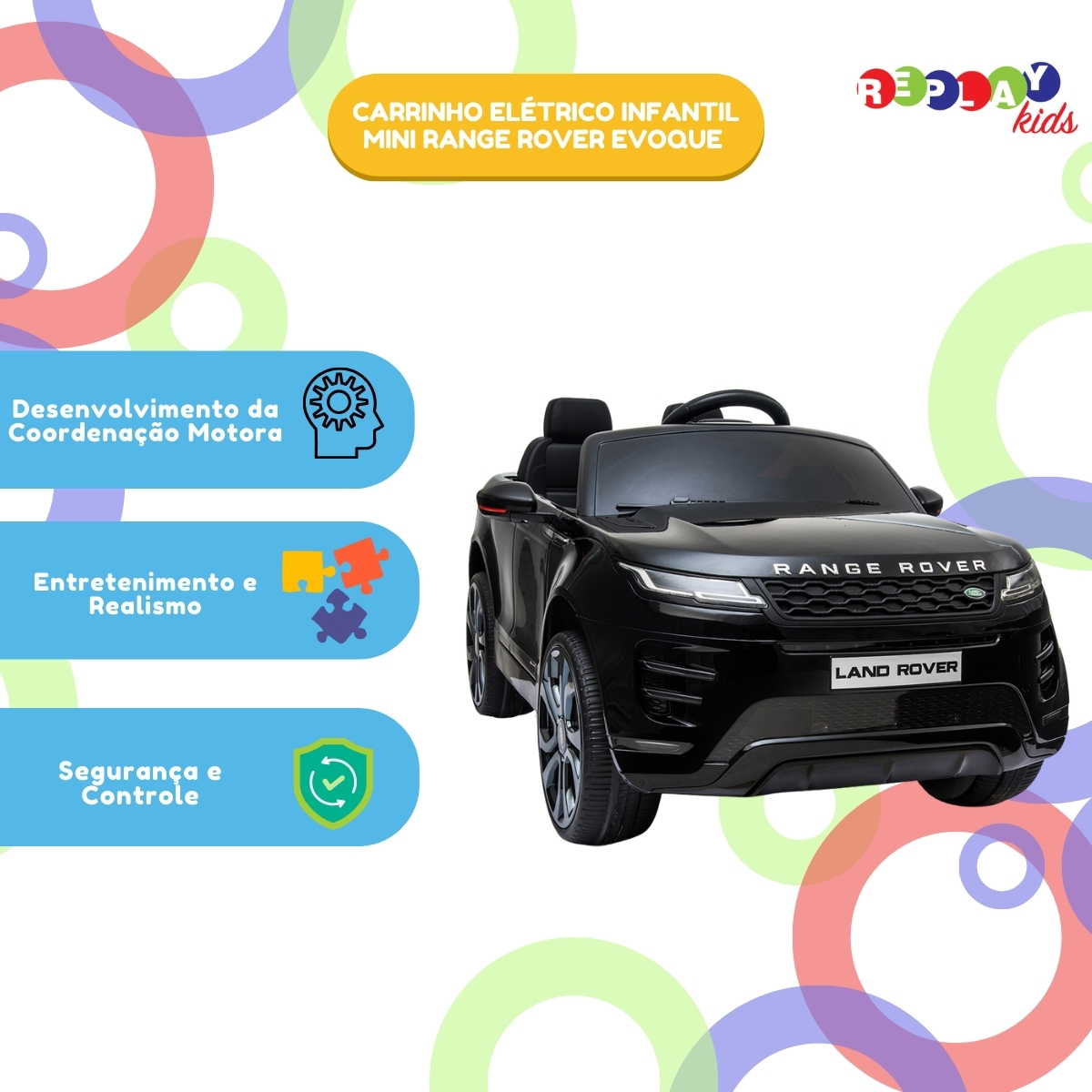 Carrinho Elétrico Infantil Mini Range Rover Preto ReplayKids - Imagem 4