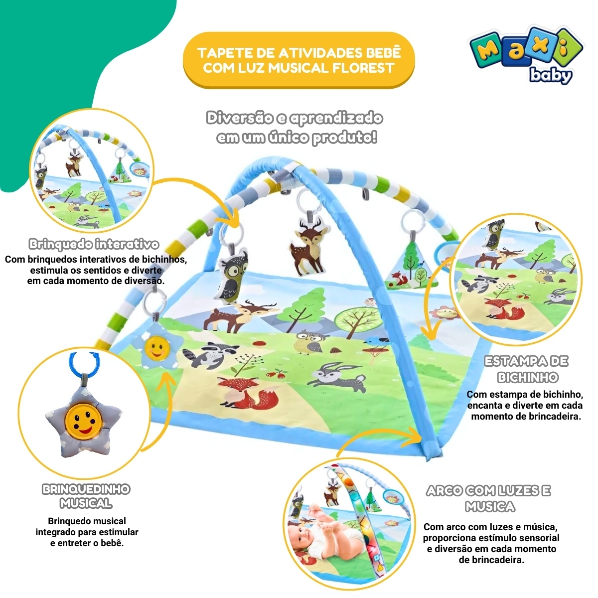 Tapete de Atividades Bebê Com Luz Musical Florest Maxi Baby - Imagem 2
