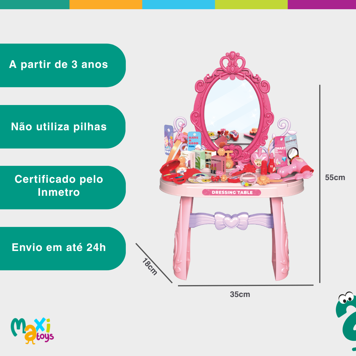 Penteadeira Infantil Com Espelho Princesa 46 Pçs Maxi Toys - Imagem 8