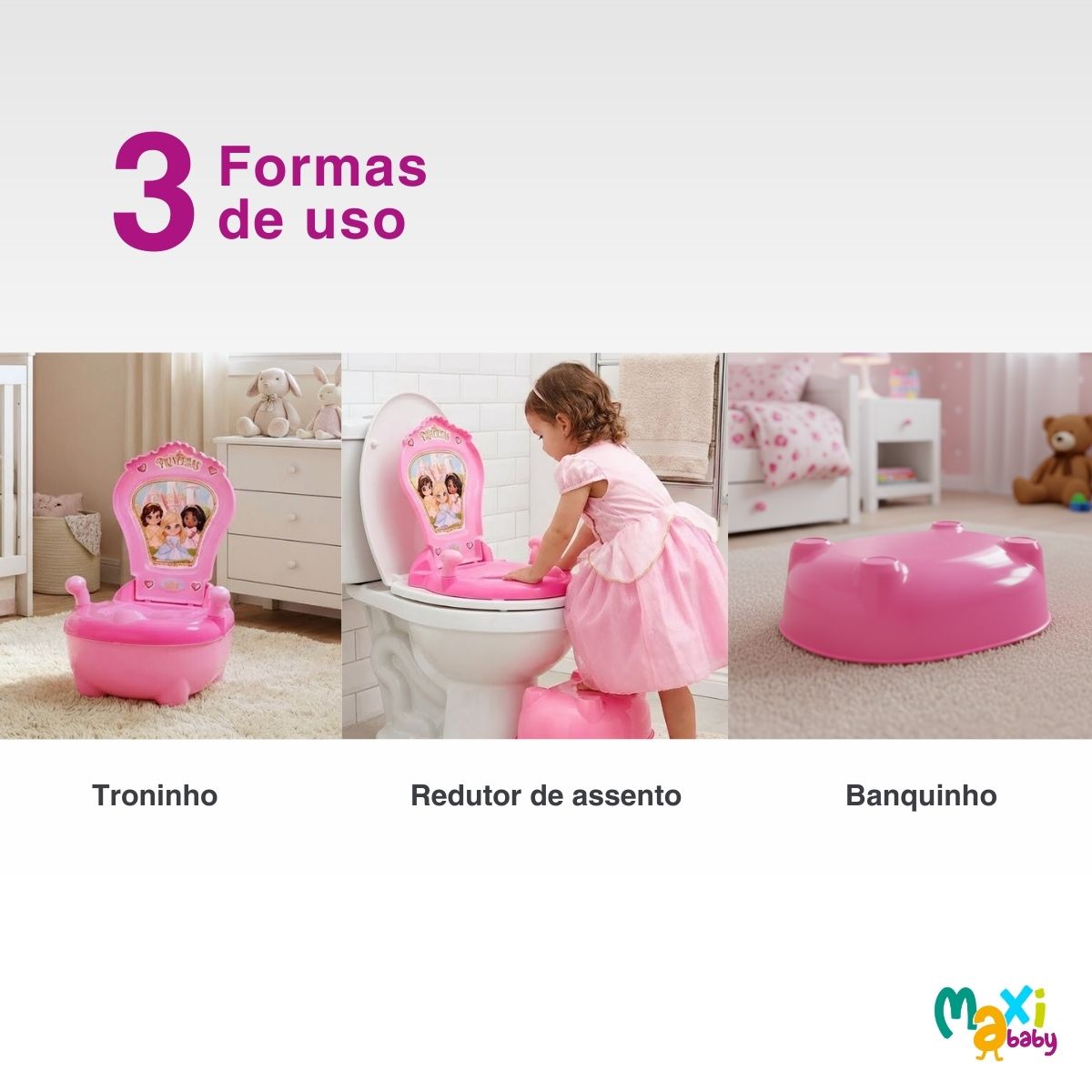 Troninho Penico Infantil Musical Princesas Rosa Maxi Baby - Imagem 3