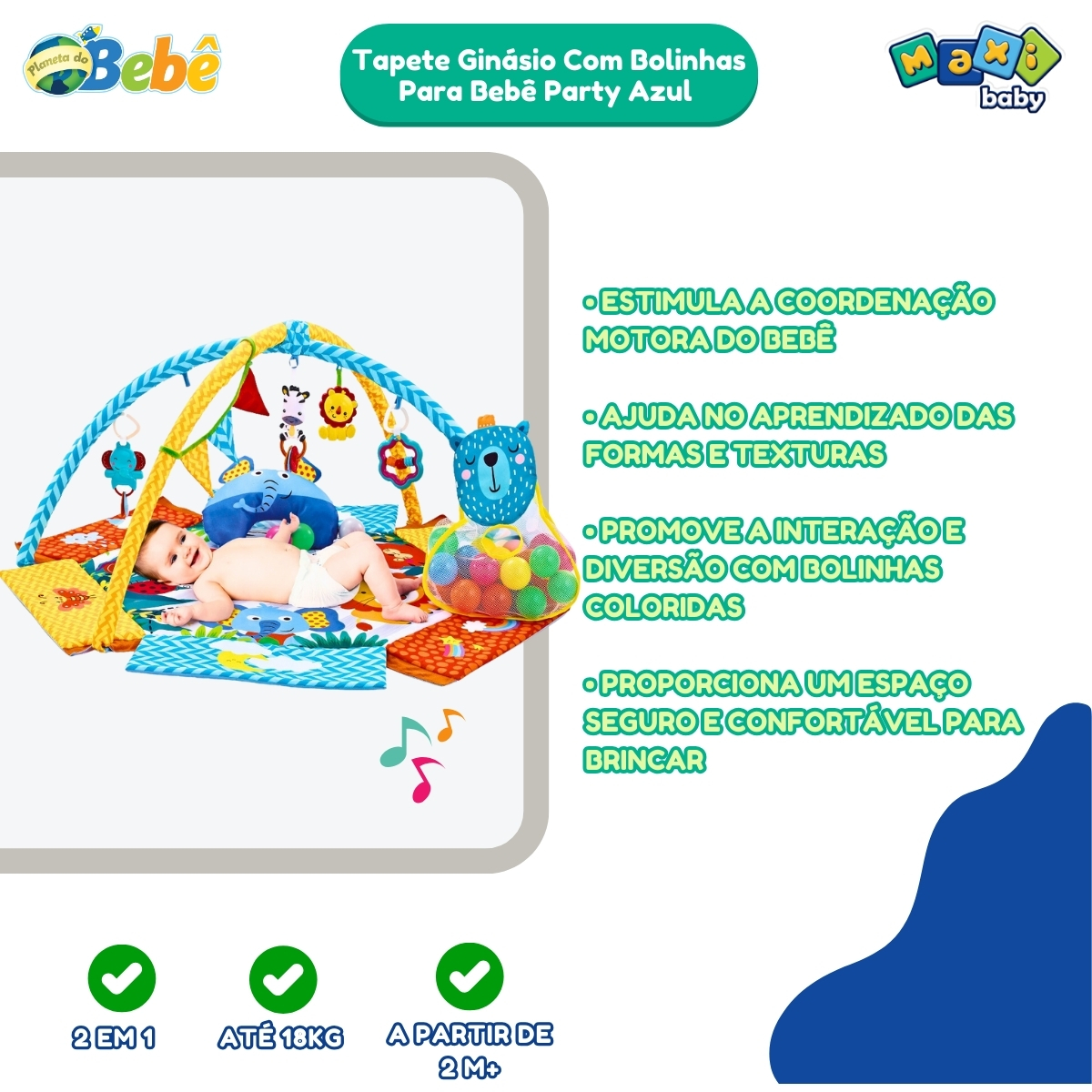 Tapete Ginásio Com Bolinhas Para Bebê Party Azul Maxi Baby - Imagem 8