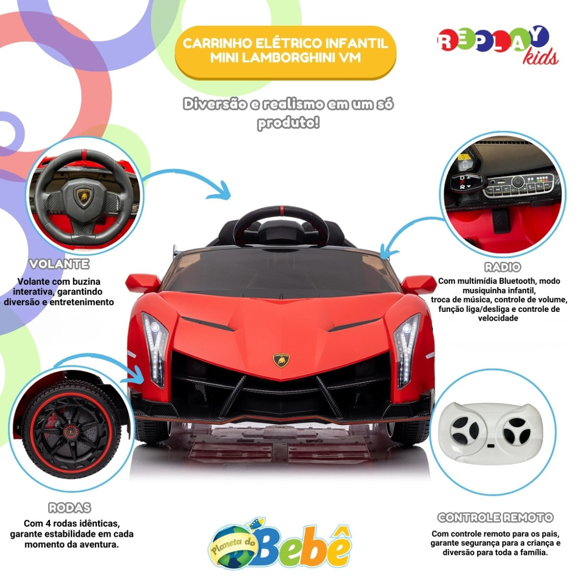 Carrinho Elétrico Infantil Mini Lamborghini VM - Replay Kids - Imagem 2