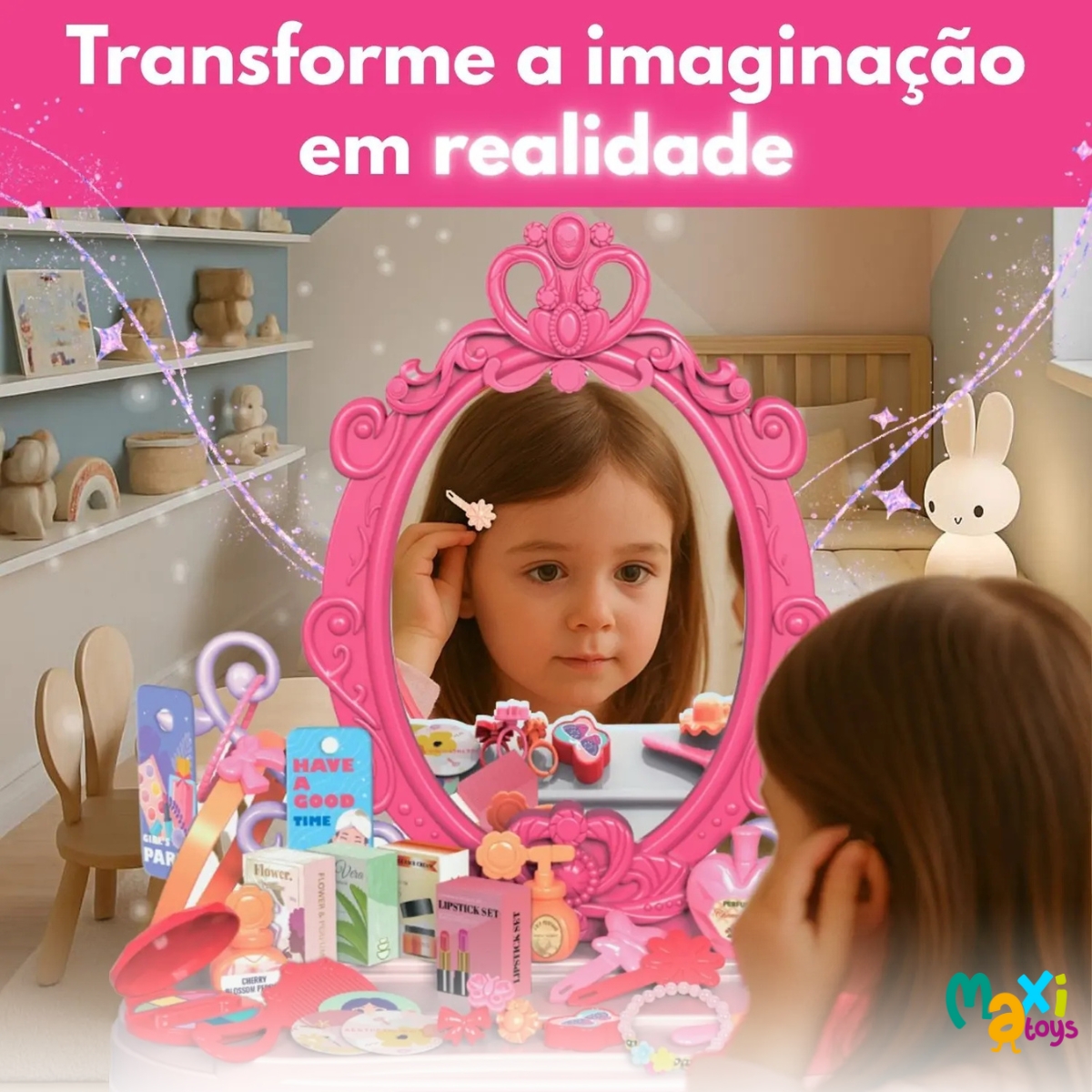 Penteadeira Infantil Com Espelho Princesa 46 Pçs Maxi Toys - Imagem 6