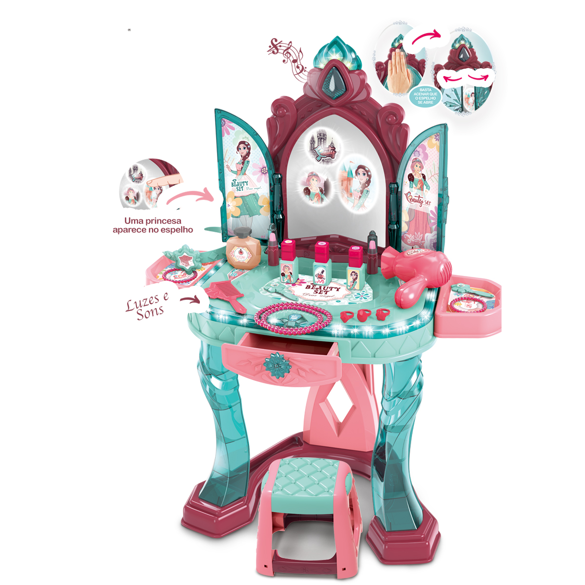 Penteadeira Infantil Acessórios Luz e Som Beauty Replay Kids - Imagem 2
