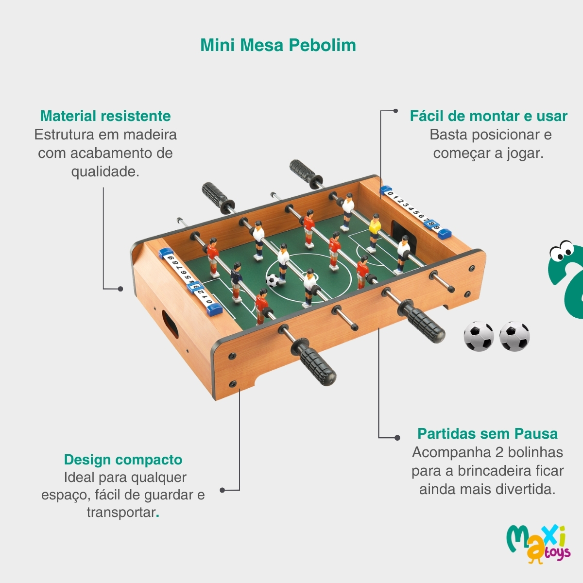 Mesa de Pebolim Infantil Mini Jogo de Futebol - Maxi Toys - Imagem 3