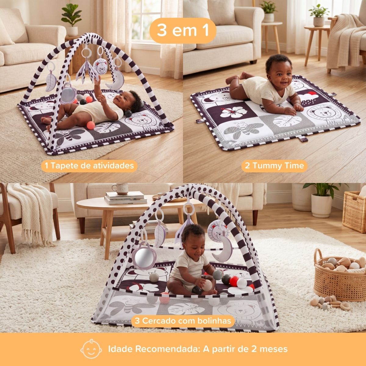 Tapete de Atividades Bebê Piscina Sensorial Preto e Branco Maxi Baby - Imagem 3