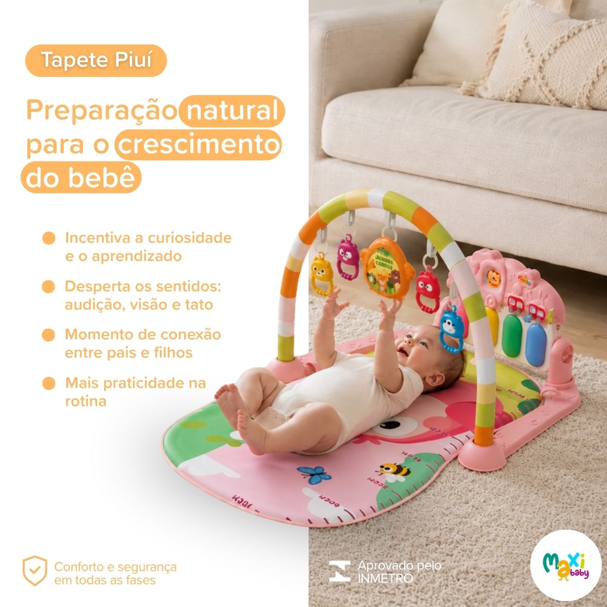 Tapete De Atividades Bebê Piano Musical Rosa Piuí Maxi Baby - Imagem 2