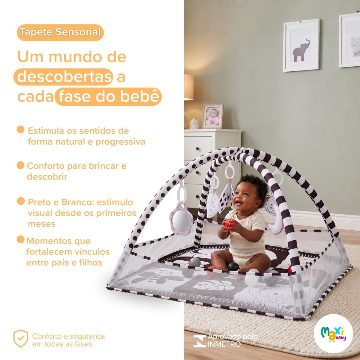 Tapete de Atividades Bebê Piscina Sensorial Preto e Branco Maxi Baby - Imagem 2