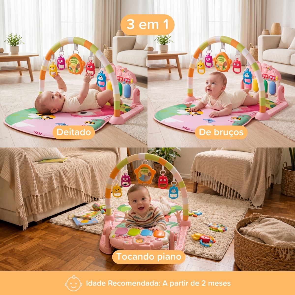 Tapete De Atividades Bebê Piano Musical Rosa Piuí Maxi Baby - Imagem 3
