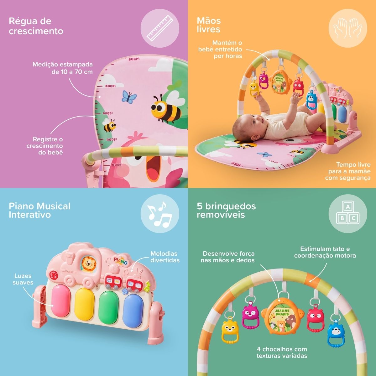 Tapete De Atividades Bebê Piano Musical Rosa Piuí Maxi Baby - Imagem 4