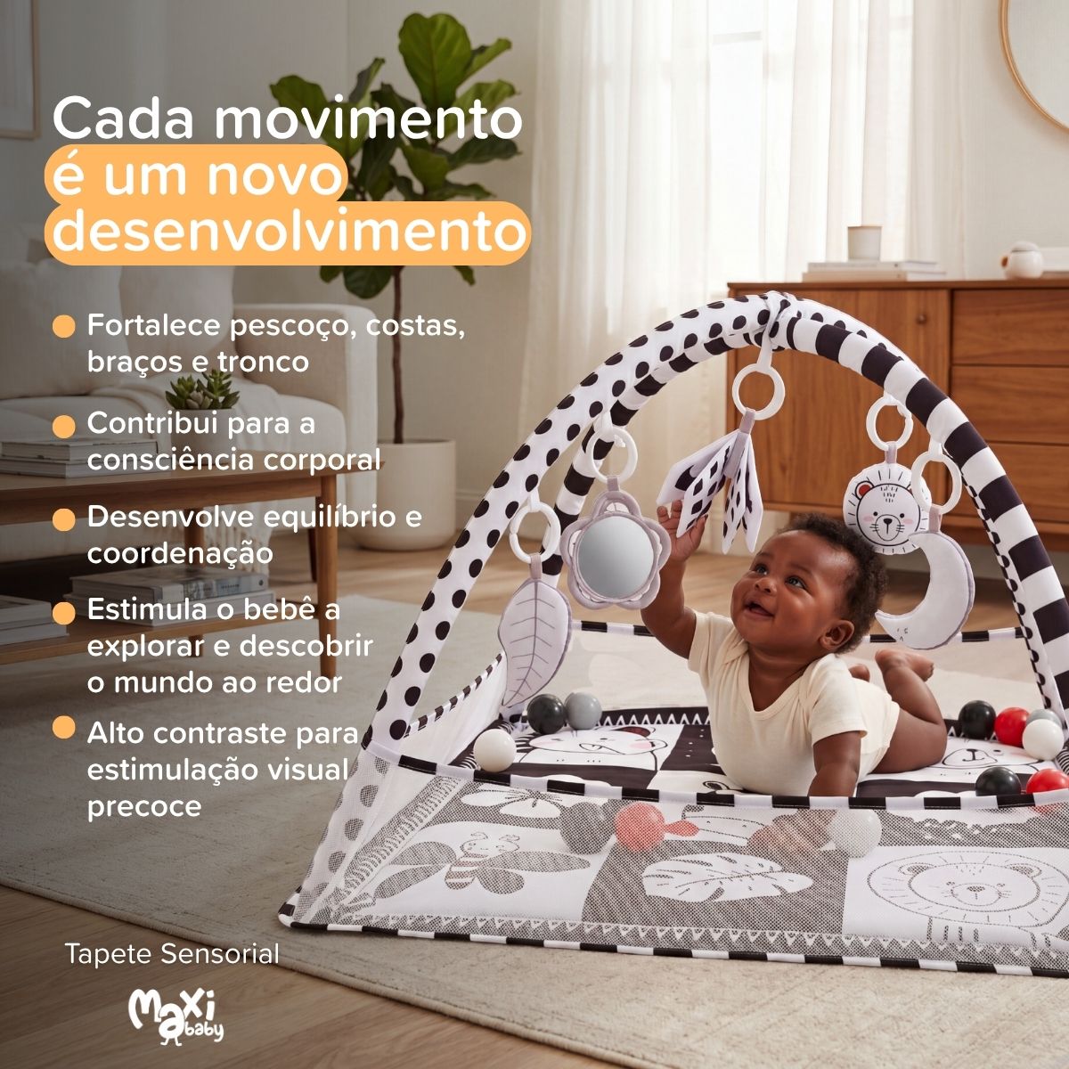 Tapete de Atividades Bebê Piscina Sensorial Preto e Branco Maxi Baby - Imagem 6