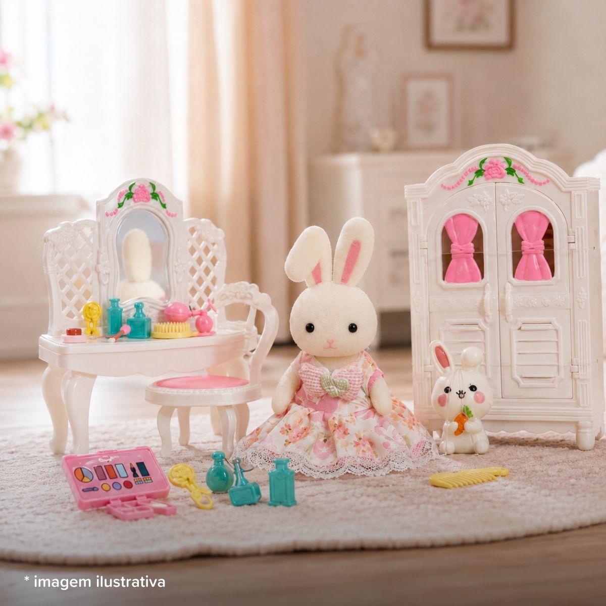 Casinha De Boneca Coelho Kit Moveis Cenarios Hopjoy Maxi Toys - Imagem 11