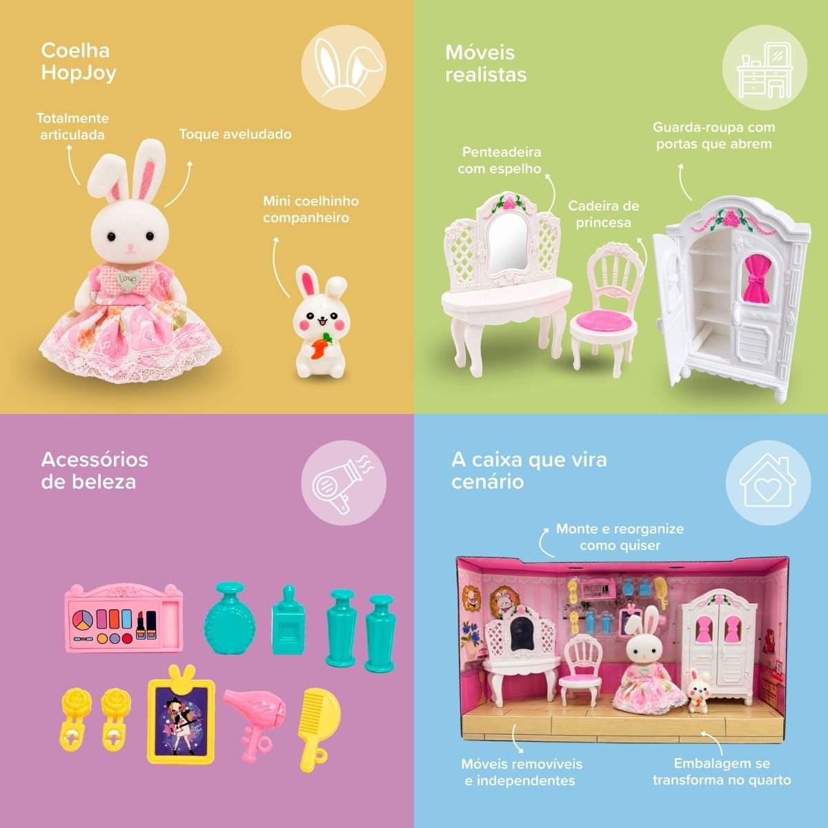 Casinha De Boneca Coelho Kit Moveis Cenarios Hopjoy Maxi Toys - Imagem 13